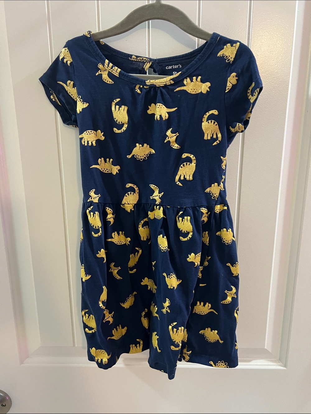 Carter's Navy Dress with Yellow Dinosaur Pattern - Girls